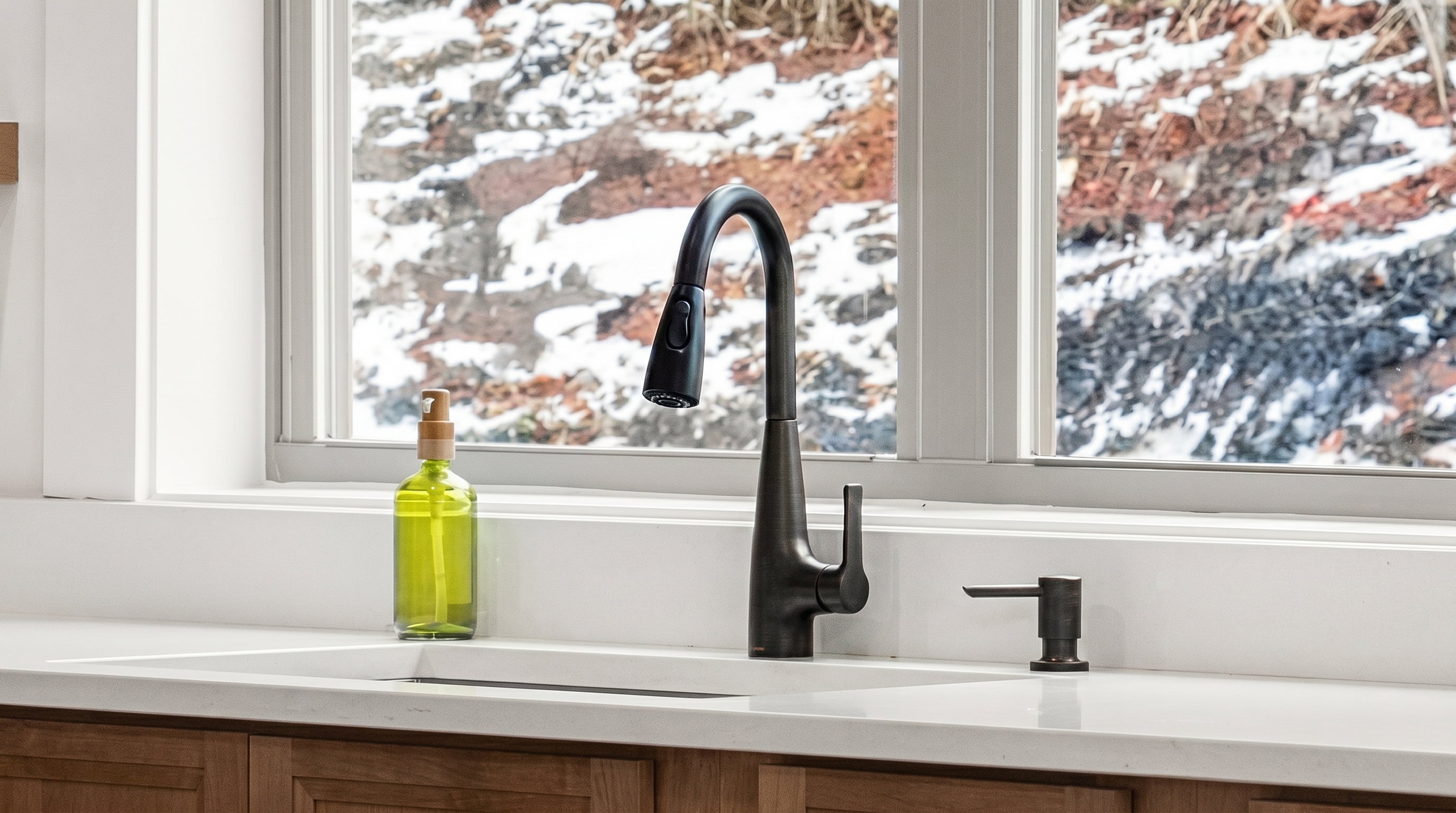 Kitchen faucet installation on farmhouse sink